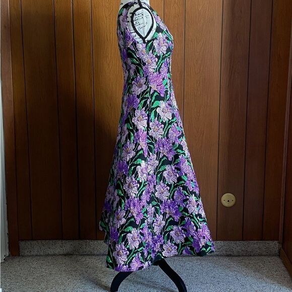 Carolina Herrera Metallic Floral Jacquard A-Line Dress size 6 - Picture 6 of 14